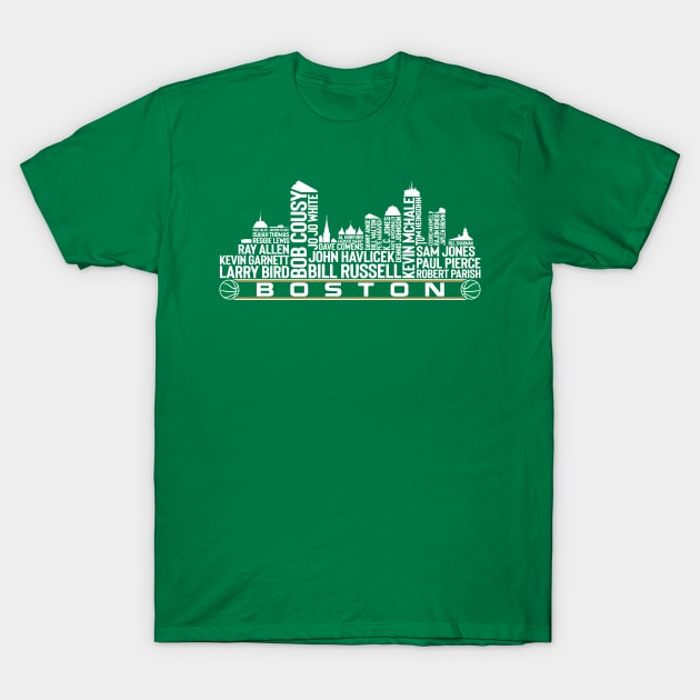 Boston Basketball Team All Time Legends, Boston City Skyline T-Shirt by Legend Skyline